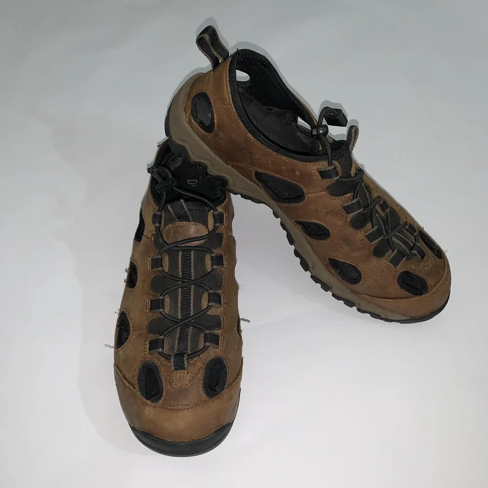 Duluth Trading Co Sandals Mens Size 12 Brown Leather Slip Resistant Hiking Shoes